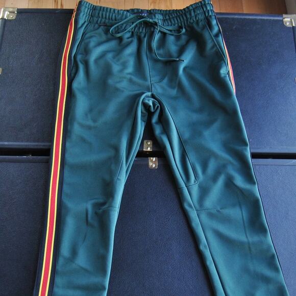 PacSun Small Jogger Sweatpants Green w/ Yellow, Red, & Black Stripe - Picture 1 of 7